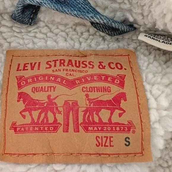 Levis Mens Sherpa Lined Trucker Jacket Light Wash Blue Denim Small Unisex - Picture 5 of 8